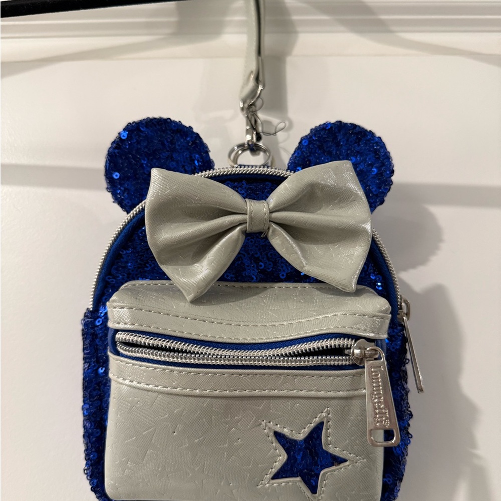 Disney Parks Loungefly Mini Blue Sequin Make A Wish Silver Stars
